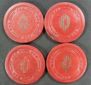 Vintage Antique Clay Poker Chips Monogramed BCB Lot of 4 - Picture 1 of 2