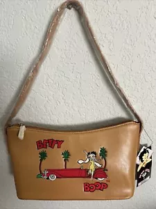 Betty Boop con auto marrone chiaro finta pelle ricamata piccola borsa con cerniera carina NOS - Foto 1 di 14
