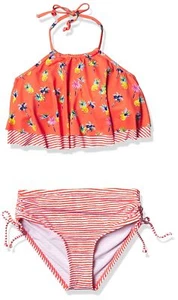 Hobie Girls' Flounce Bralette Bikini Top & Side Tie High Waist Bottom Swimsuit - Picture 1 of 3