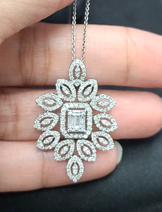 DEAL!1.10CT GENUINE CLUSTER ROUND DIAMOND LADIES PENDANT NECKLACE 14K WHITE GOLD - Picture 1 of 11