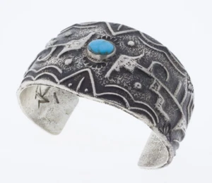 "Old Style" Sandcast Sleeping Beauty Turquoise Bracelet By Virgil Reeder - Picture 1 of 5