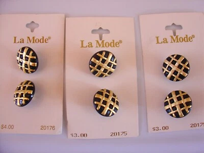 2-7/8" & 4- 3/4" (total 6) La Mode Black-Gold Lattice Shank Back Buttons - Image 1 of 3