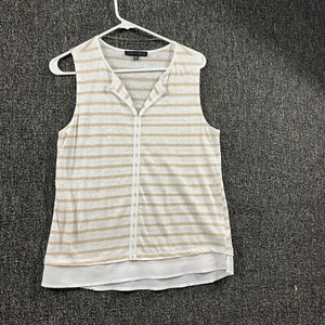 Sanctuary Womens Top XS Extra Small 100% Linen Sleeveless White Tan Striped - Picture 1 of 10