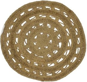 Round Jute Rug Braided Style 100% Natural Reversible Modern Farmhouse 4X4 ft - Picture 1 of 9