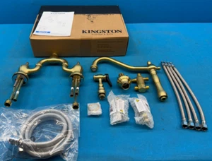 Kingston Brass KS7757ALBS English Country Two-Handle Bridge Kitchen Faucet - Picture 1 of 14