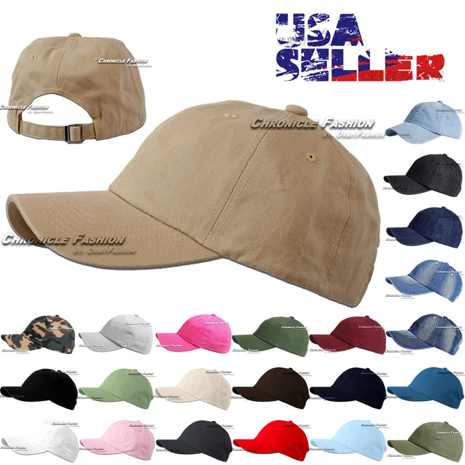Baseball Cap Washed Cotton Adjustable Dad Hat Polo Style Plain Solid Blank Mens - Image 1 of 4