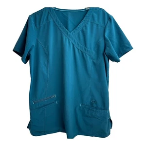 Scrub Star Scrub Top Size L Has Pockets Polyester Blue Teal Solid A26 - Picture 1 of 4
