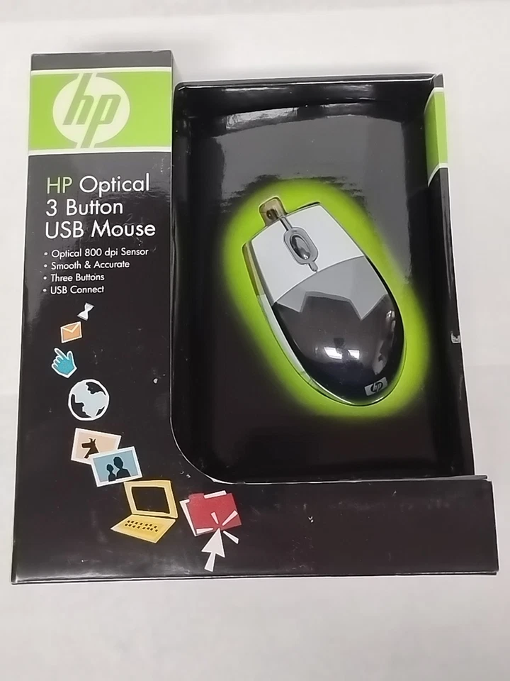 Genuine HP Silver Carbon USB Optical 3 Button Scroll Wheel Mouse M-UAE96