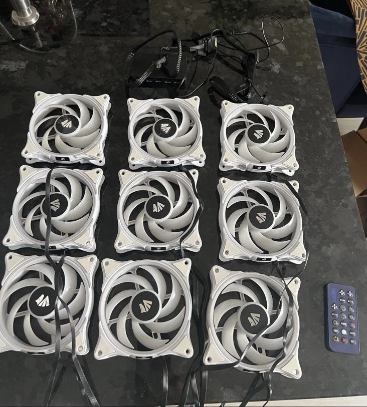 9 Asiahorse PC Cooling Fans ARGB White, 120 MM Case Fans with controller - Image 1 of 1