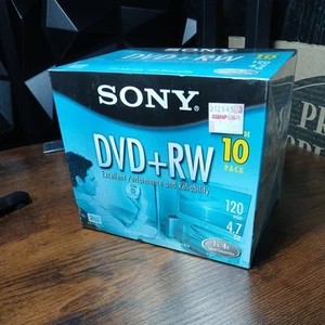 Sony DVD + RW 10 Pack Rewriteable DVD Discs 4.7GB 120 Minutes SEALED - Afbeelding 1 van 5