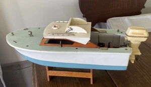 Vintage Japan LANGCRAFT Powered Model Toy wood Boat 1 Electric Motors - Picture 1 of 24