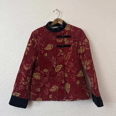 Chaqueta de Pana De Colección Talla M Patrón Oro Rojo con Cuello Mandarina Cierres de Rana. Foto 1 de 4