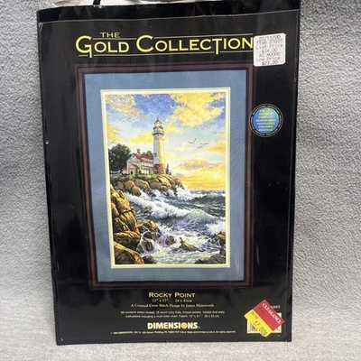 Dimensions ROCKY POINT LIGHTHOUSE Gold Collection Cross Stitch Kit #3895 NOS - Image 1 of 4