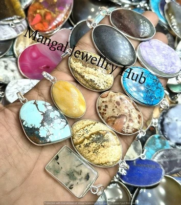 Lote de 5 piezas de colgantes de piedras preciosas prehnita y mezcla de joyas enchapadas en plata de ley 925 Foto 1 de 4