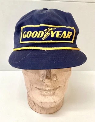 复古 20 世纪 80 年代金色和蓝色 GOODYEAR #1 赛车平沿帽 C6 — 第 1/4 张图片