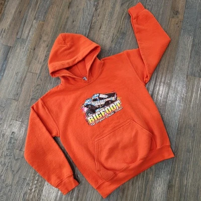 Big Foot Original Monster Truck Youth Small Bright Orange Long Sleeve Hoodie - Image 1 of 4
