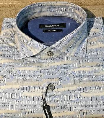 NWT Bugatchi men's M long sleeve button down shirt Fancy Words Arts Classic Fit - Image 1 of 4