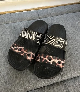 Crocs Animal Remix Sandal Leopard Zebra Slip On Size W 7/M 5 Black Slide 207847 - Picture 1 of 4
