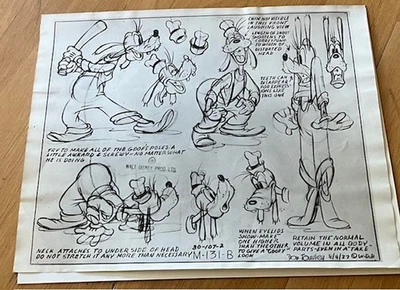 Hoja Modelo Disney Photostat Goofy Varias Poses Don Towsley 8/4/37 UF Béisbol Foto 1 de 4