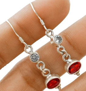 Natürlicher Feuer Granat 925 Sterlingsilber Ohrringe Schmuck 1 2/3" lang @B13-4 - Bild 1 von 1