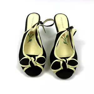 Predictions Slingback Peep Toe Bow Heels Sz 11W Black Cream Fabric Upper Kitten - Picture 1 of 21