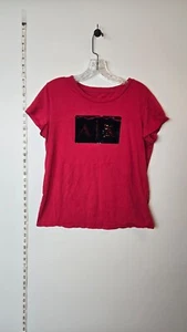 Armani Exchange Shirt Womens XL Red Graphic Print Short Sleeves Stretched Casual - Picture 1 of 6