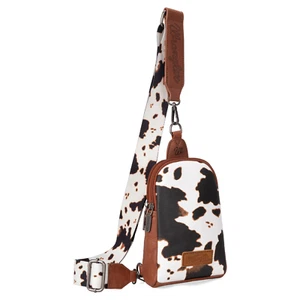 Wrangler Crossbody Sling Bag for Women Fanny Pack Chest Bag Brown Cow Print - Picture 1 of 3