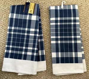 Blue and White Plaid Kitchen Stove Dish Hand Towel Set of 2 - Picture 1 of 3