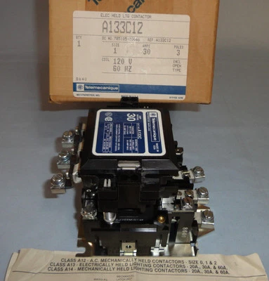 Telemecanique A133C12 Electrically Held Lighting Contactor 30A 3 Pole 120V Coil  - Image 1 of 4