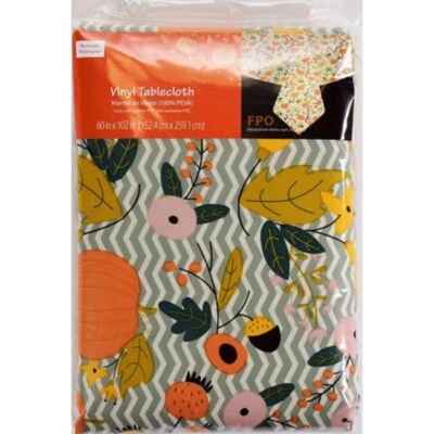 Vinyl Floral Tablecloth 100% PEVA with Non Woven Backing Green/Orange 60 x 102"  - Image 1 of 4