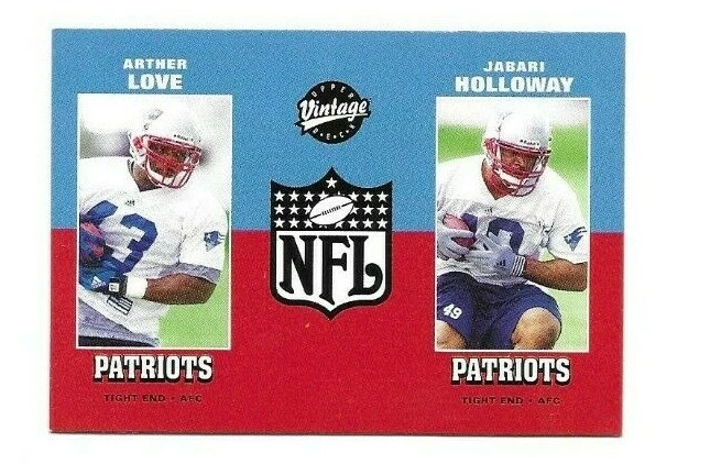 NEW ENGLAND PATRIOTS ARTHUR LOVE JABARI HOLLOWAY DUAL 2001 UD ROOKIE FB CARD  - Image 1 of 1