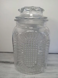 Vintage 9" Anchor Hocking Sunflower Apothecary Glass Storage Jar Canister - Picture 1 of 5