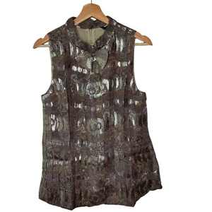 RARE MARC by MARC JACOBS Women's 2 Silk Metallic Pleated Paisley Sleeveless Top - Picture 1 of 9