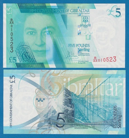 Gibraltar 5 Pounds P New 2021 (2020) UNC New Design, Queen Elizabeth II Cover