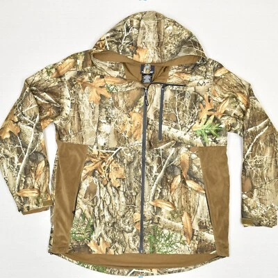 Realtree Edge Men Full Zip Fleece Jacket Camouflage Polyester Brown Size L Hood - Image 1 of 4