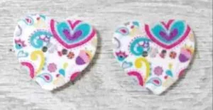 flower heart wood sewing buttons 2 holes 1 inch #10 blue yellow 2pc USA - Picture 1 of 2