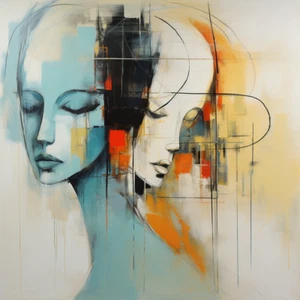 Stampa su tela volto femminile astratto | Ritratto d'arte linea moderna | Decorazione parete quadrata - Foto 1 di 1