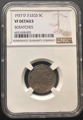 1937-D 3-Legged Buffalo Nickel NGC Very Fine, Key Date, Low Mintage Coin - Image 1 of 4