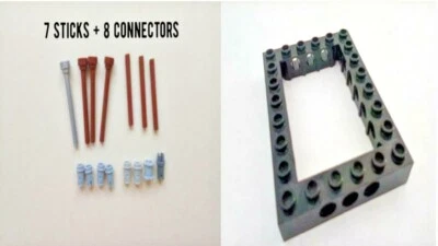 LEGO (Replacement Parts Lot) 7 Sticks & 8 Connectors + Technical 6x8 Open Center - Image 1 of 3