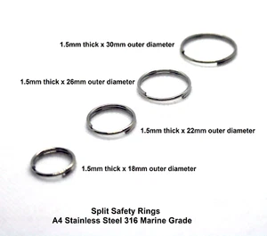Split Round Safety Rings Marine Grade A4 Stainless Steel 316   - Picture 1 of 17