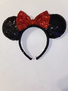 Minnie Mouse Sequined Red & Black Headband Ears - Picture 1 of 2