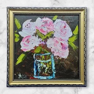 Still Live Peonies Original Oil Painting Semi-Abstract Flowers Handmade Wall Art - Picture 1 of 15