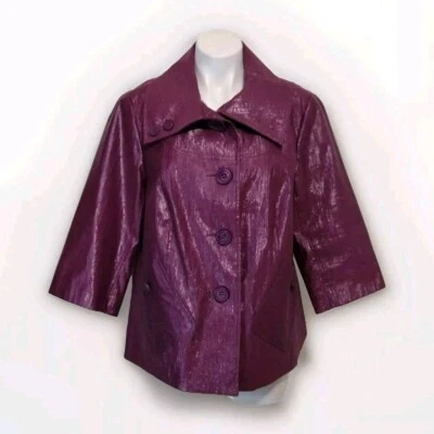 Abrigo Blazer Tribal Talla Grande Metálico Púrpura Manga 3/4 Brillante Glamour Mujer 14 Foto 1 de 4