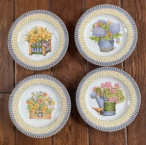 SAKURA STONEWARE DEBBIE MUMM 4 8-1/4" LUNCHEON PLATES "SPRING BOUQUET" EUC - Picture 1 of 7