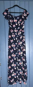 Marineblaues geblümtes Kleid Größe Large hoher Schlitz integrierter Body Romantik Romani - Bild 1 von 6