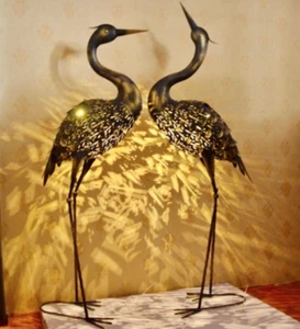 Hand Crafted Metal Solar Swan Solar Crane Garden Animal Ornament Sculpture Gift - Picture 1 of 15