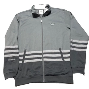 adidas Track Jacket Mens Medium Gray Striped Trefoil Full Zip Hip Hip Soccer - Picture 1 of 10