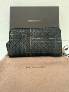 RARE BOTTEGA VENETA Anthracite Black Weave Intrecciato Zip Around Long Wallet - Picture 1 of 15