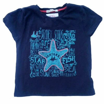 Mantaray Baby Girl T Shirt Top Starfish Sequin Blue Summer 12-18 Months - Image 1 of 4