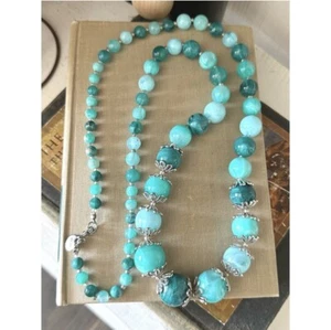 Isaac Mizrahi long Beaded Turquoise and Green Necklace 36” - Picture 1 of 3